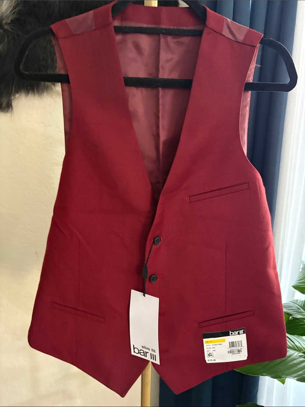 Bar III Men's Slim Burgundy Vest